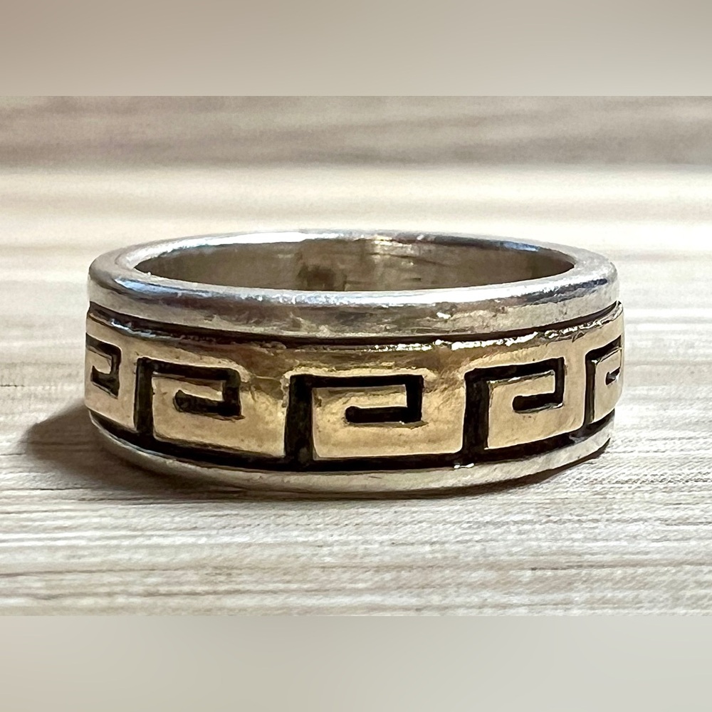 Native American Signed P. SKEET Sterling Silver & 14K Gold Pinky Ring, Size 4 - Picture 2 of 10